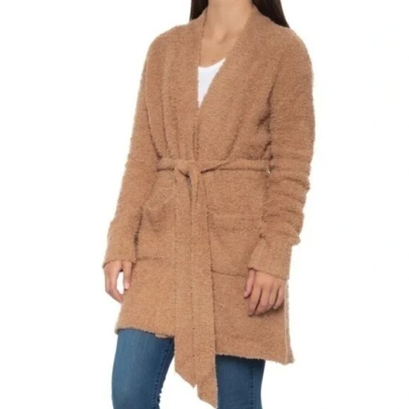 New Young Fabulous & Broke Teddy Bear Belted Tan Sweater Cardigan NWT Medium - Picture 1 of 10